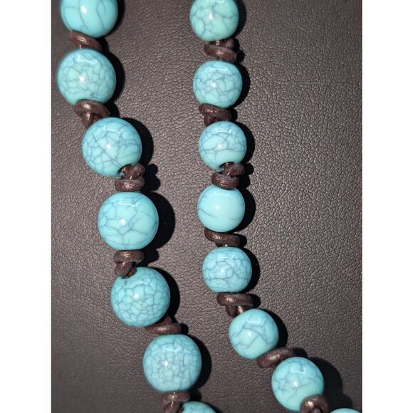 Plunder Design Faux Turquoise Acrylic Bead Knotted Long Strand 60" Necklace - Picture 3 of 3